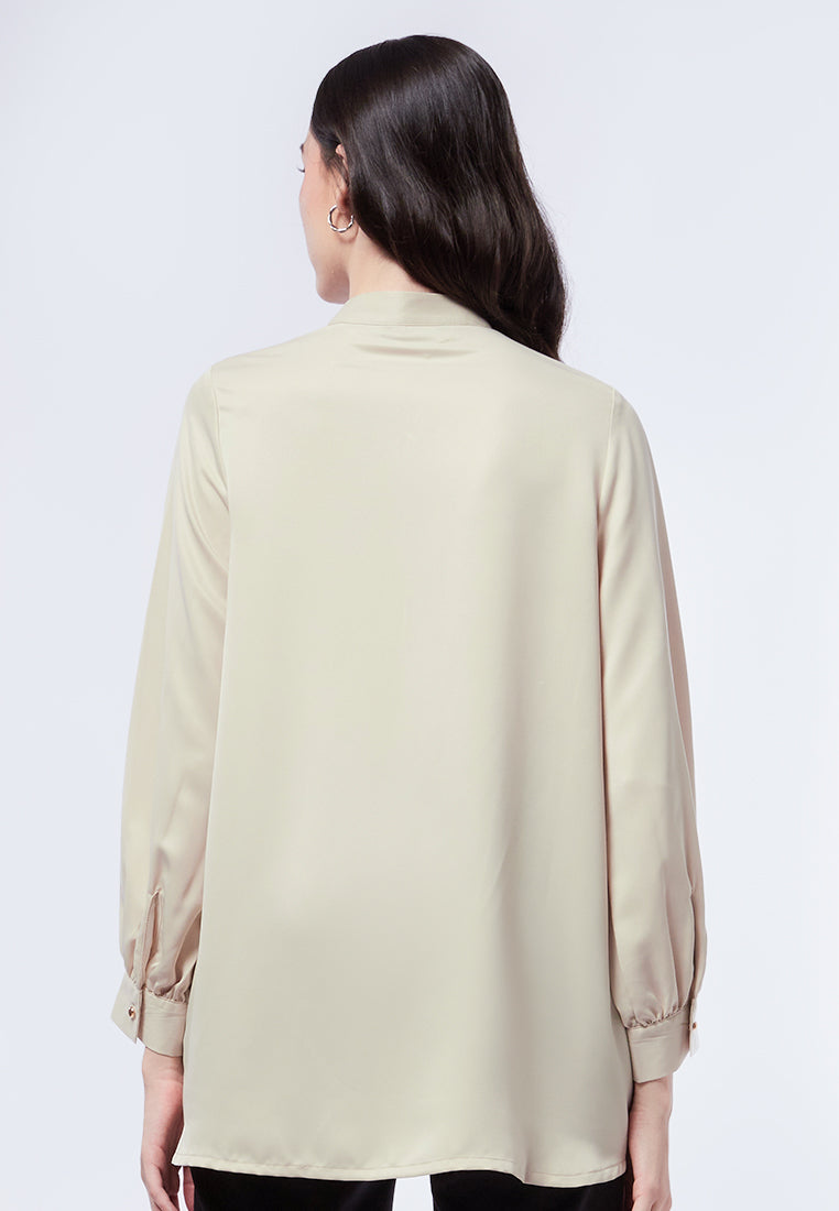 Mandarin Collar Puff Sleeves Tunic