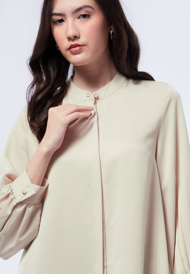 Mandarin Collar Puff Sleeves Tunic