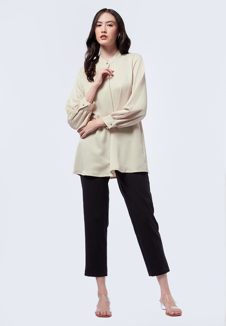 Mandarin Collar Puff Sleeves Tunic