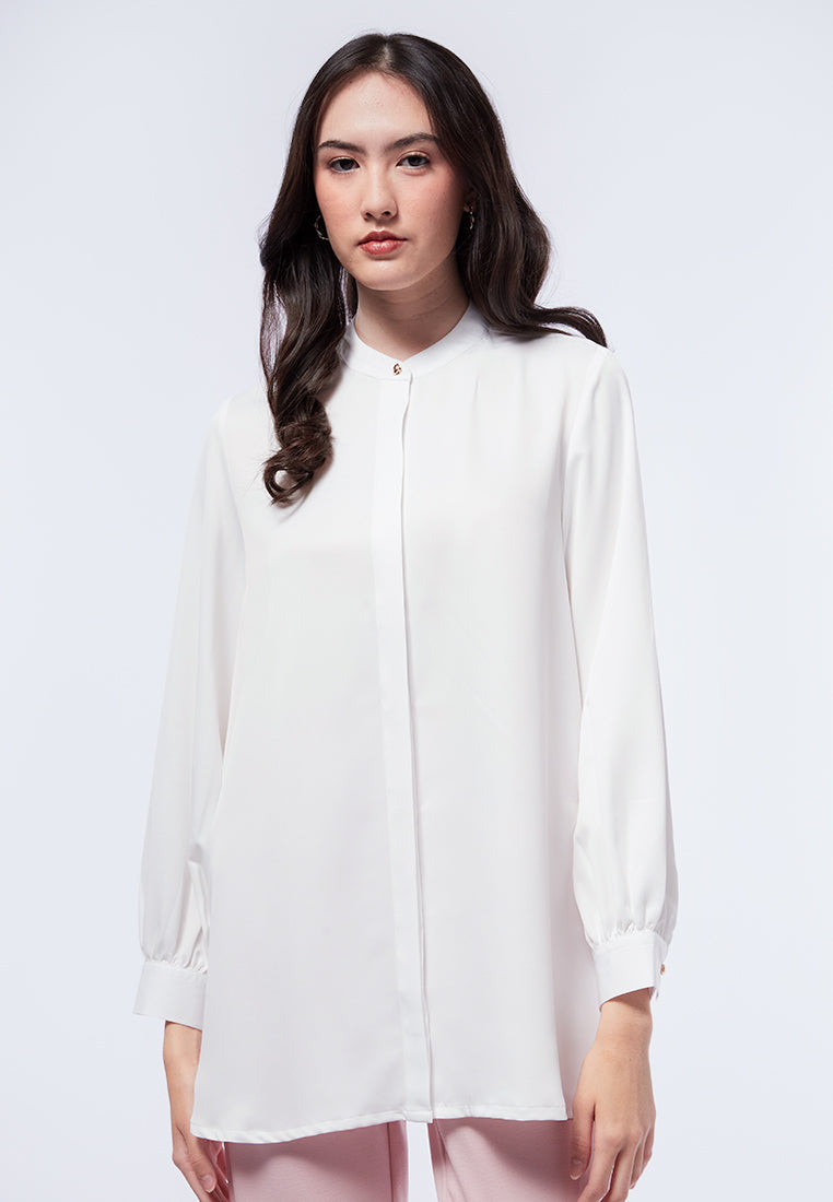 Mandarin Collar Puff Sleeves Tunic