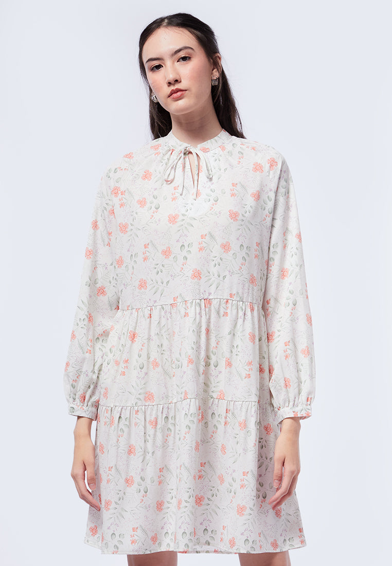 V-Neck Printed Baby Doll Dress
