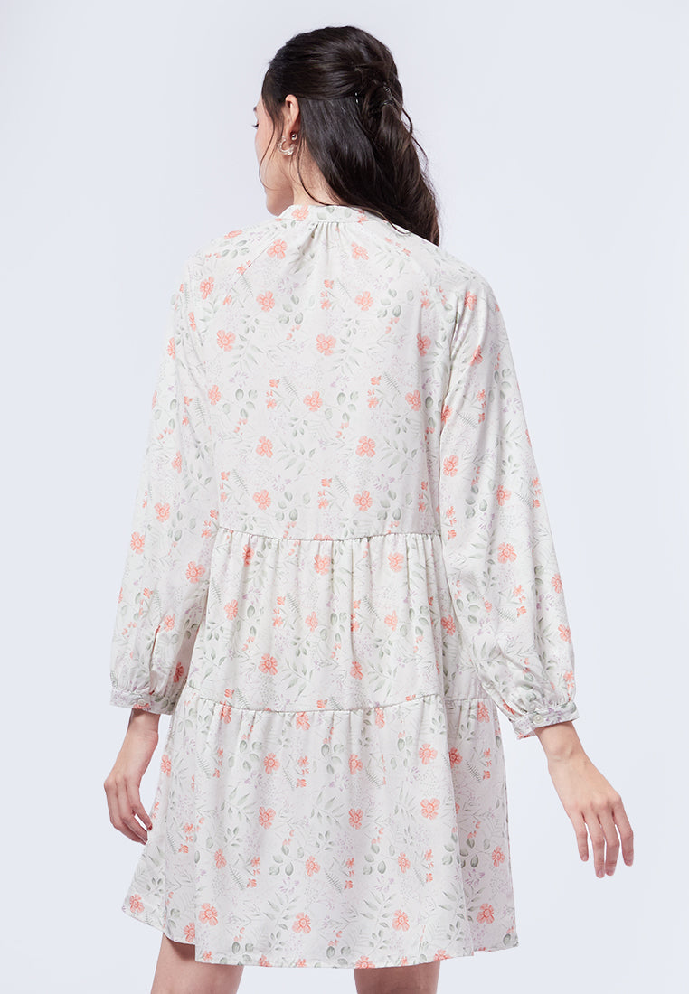 V-Neck Printed Baby Doll Dress