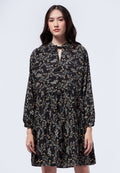 V-Neck Printed Baby Doll Dress