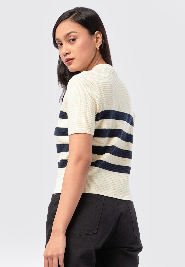 Short Sleeve Knit Top with Stripes