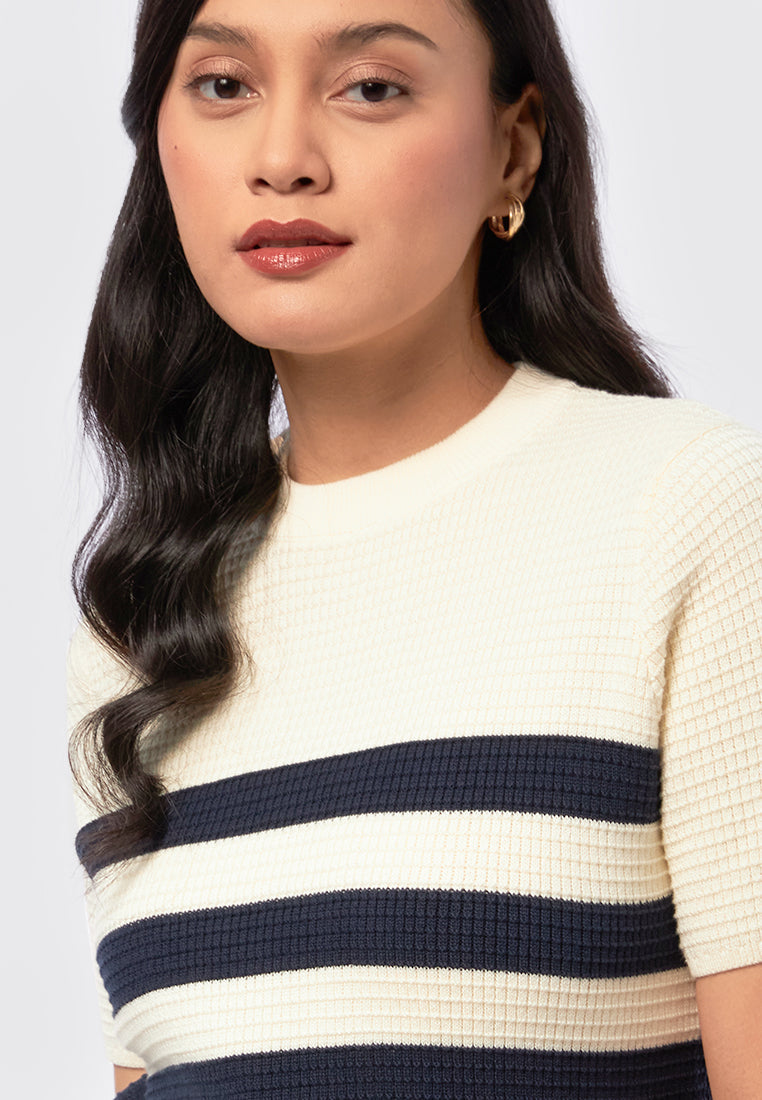Short Sleeve Knit Top with Stripes