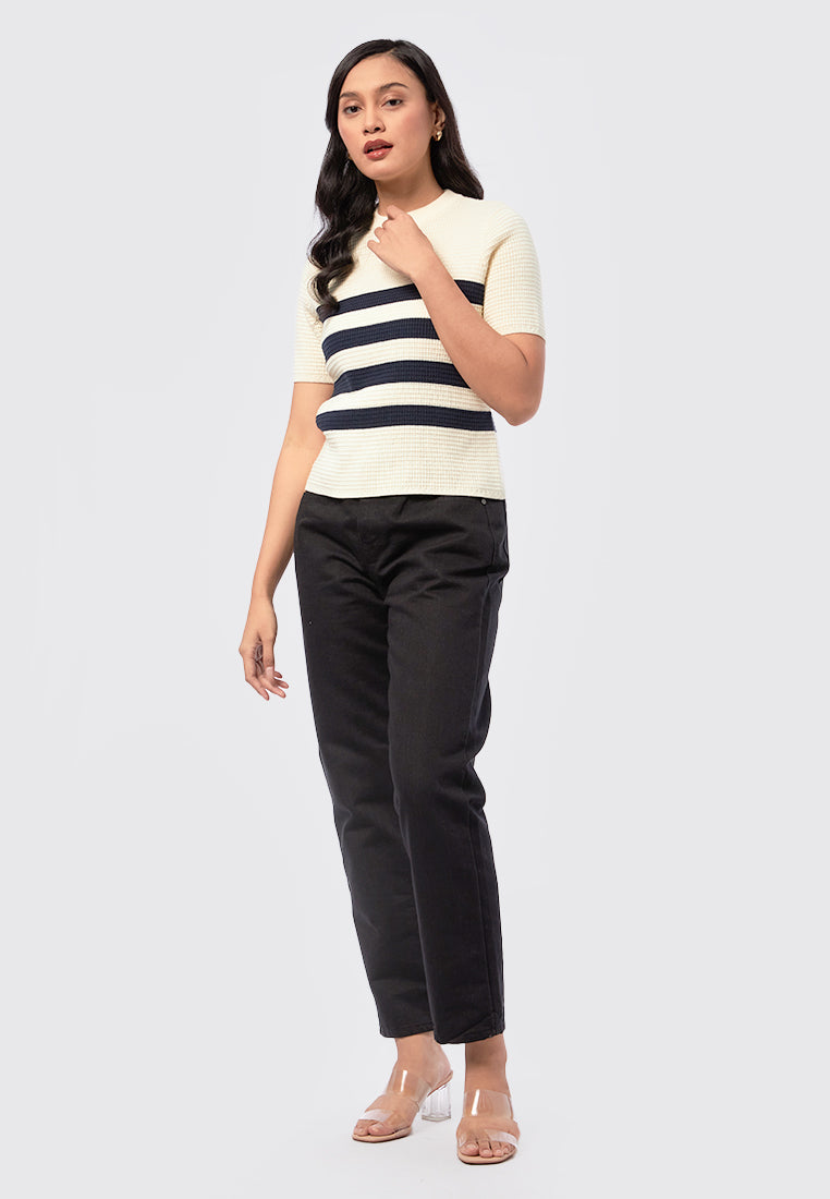 Short Sleeve Knit Top with Stripes