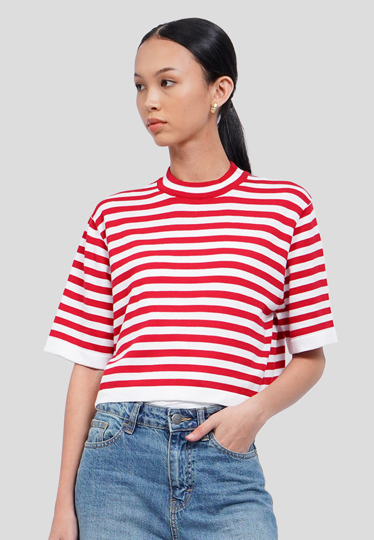 Short Sleeve Stripes Crop Top