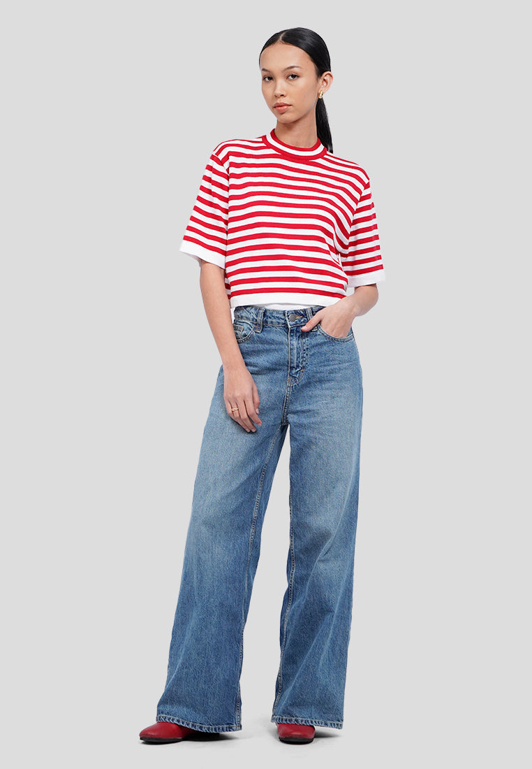 Short Sleeve Stripes Crop Top