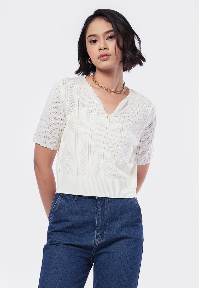 V-Neck Textured Knit Top