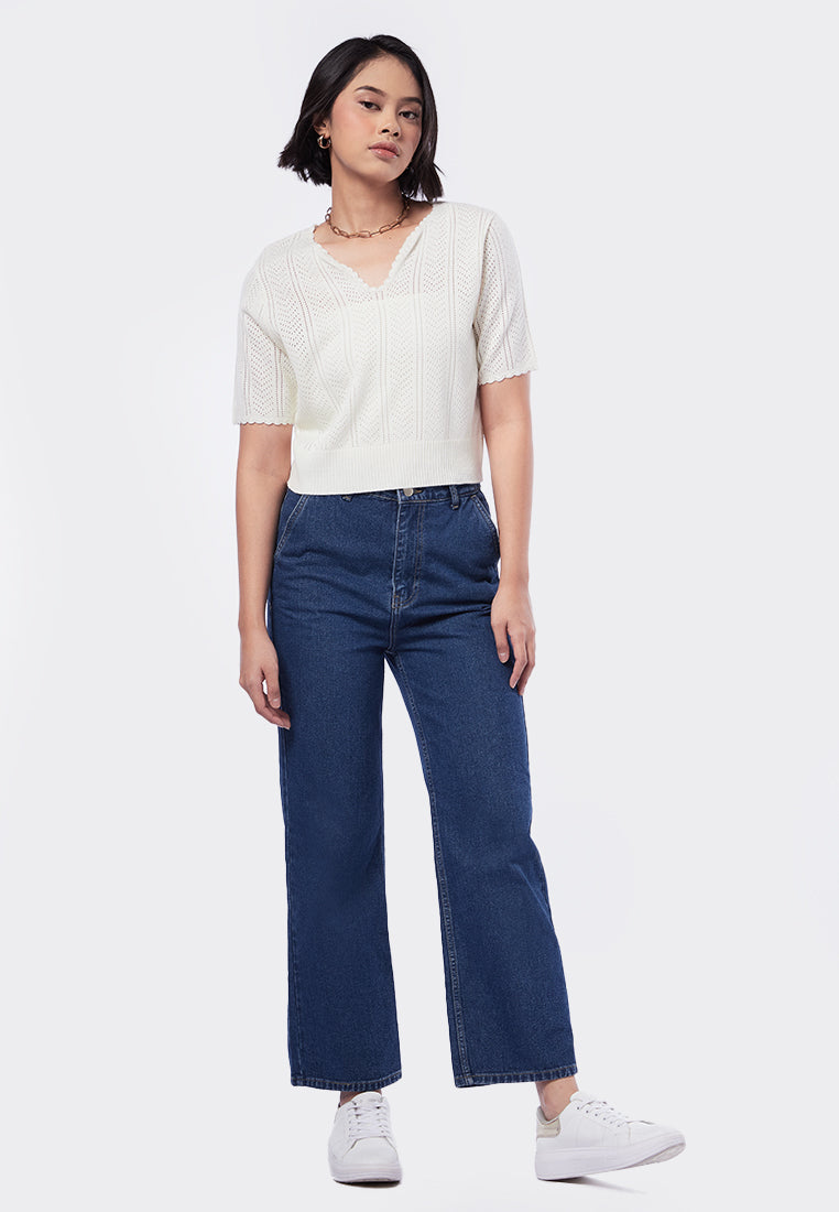 V-Neck Textured Knit Top