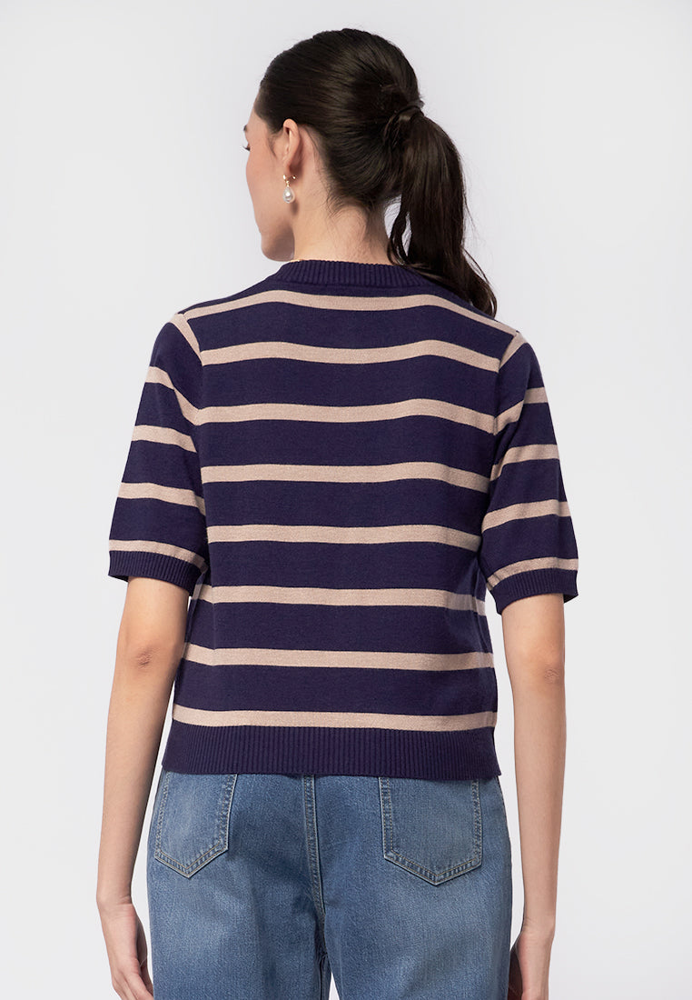 Short Sleeve Stripes Knit Top