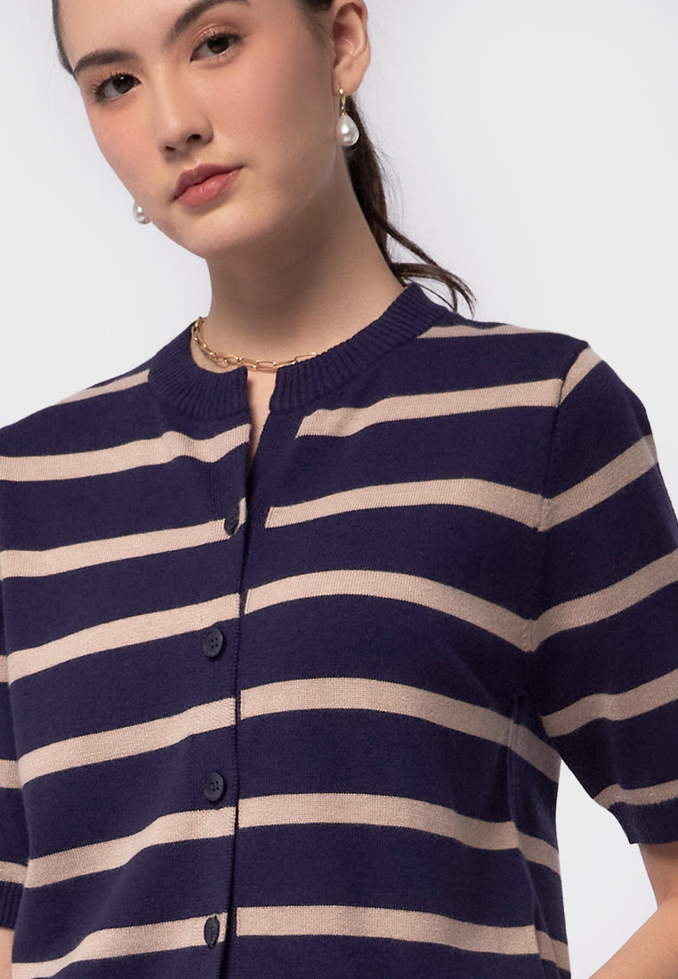 Short Sleeve Stripes Knit Top