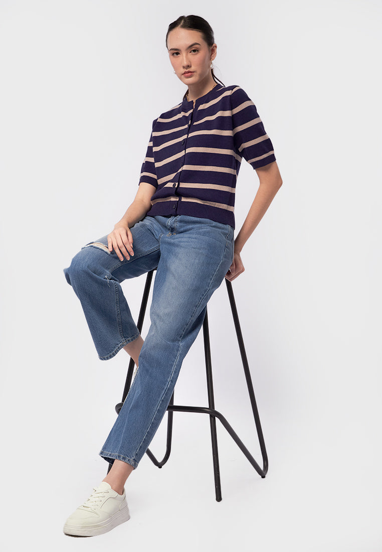 Short Sleeve Stripes Knit Top