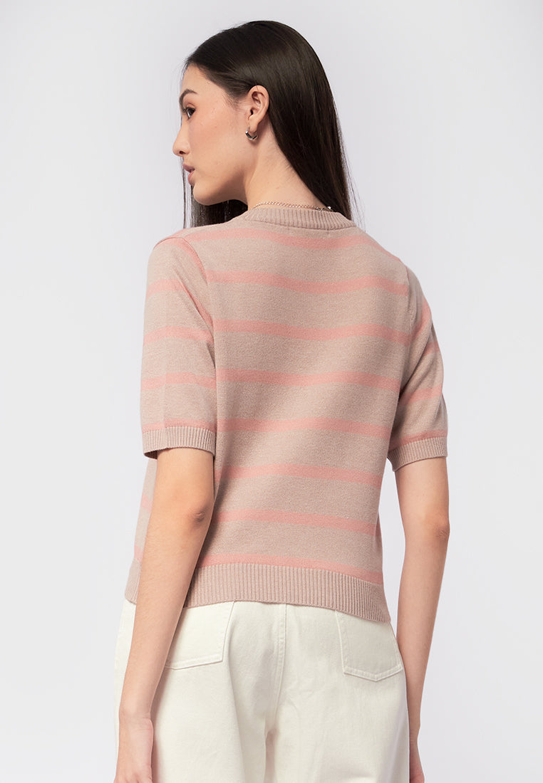 Short Sleeve Stripes Knit Top