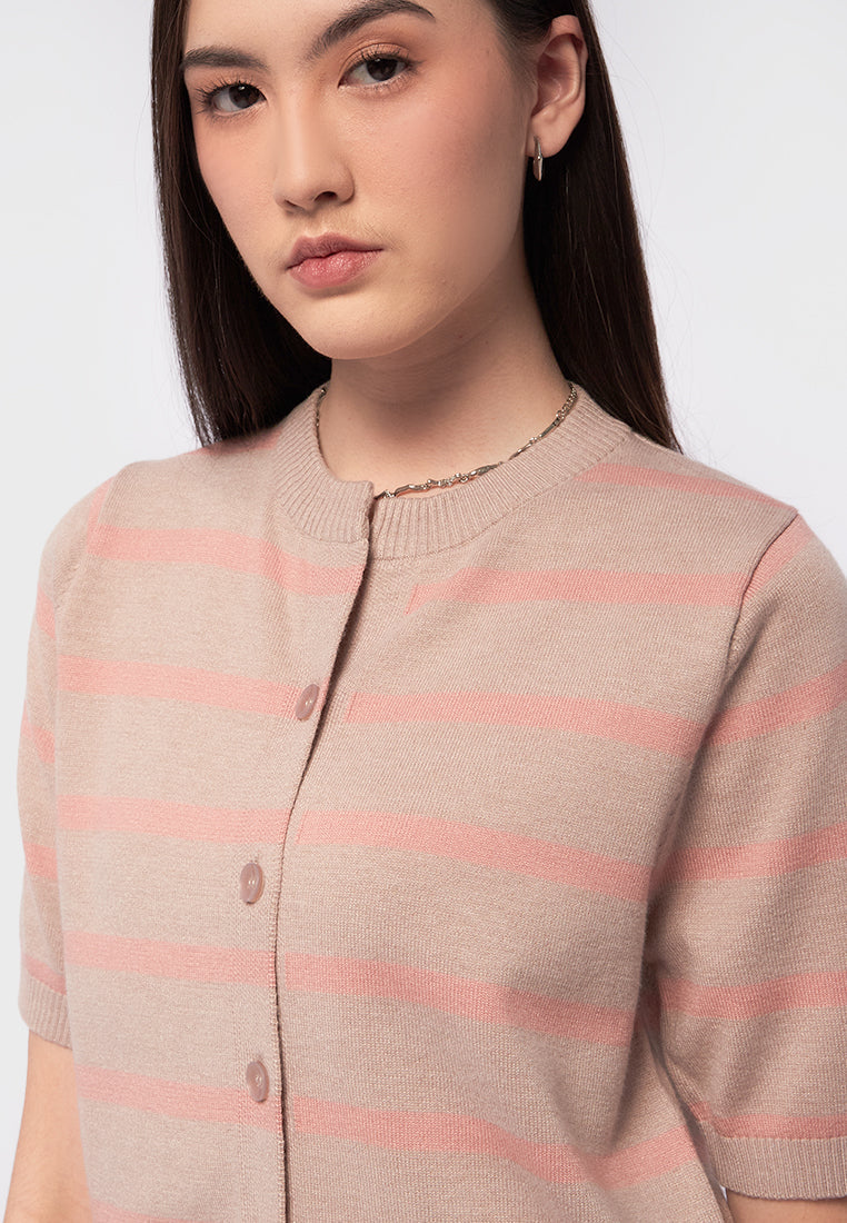 Short Sleeve Stripes Knit Top