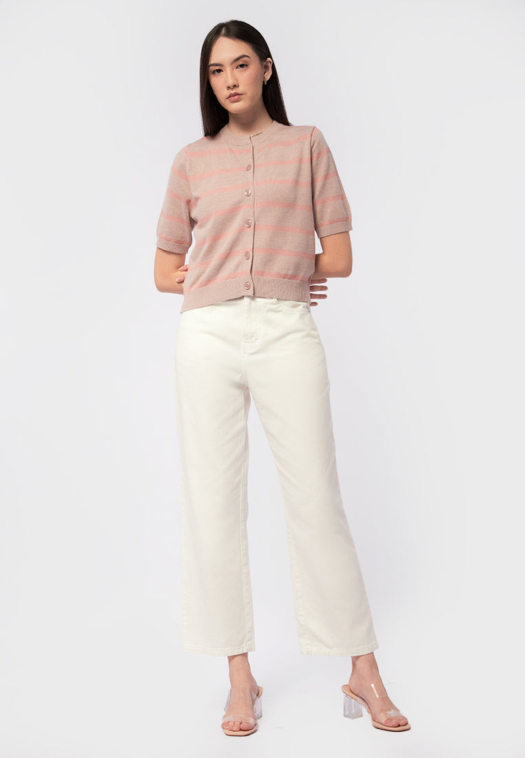 Short Sleeve Stripes Knit Top