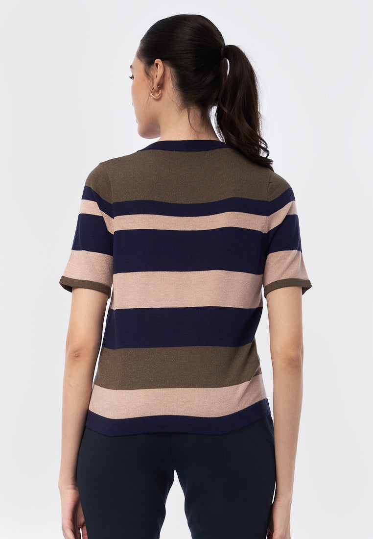 Striped Short Sleeve Knit Top