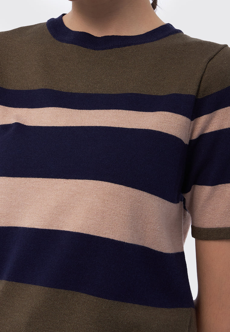 Striped Short Sleeve Knit Top