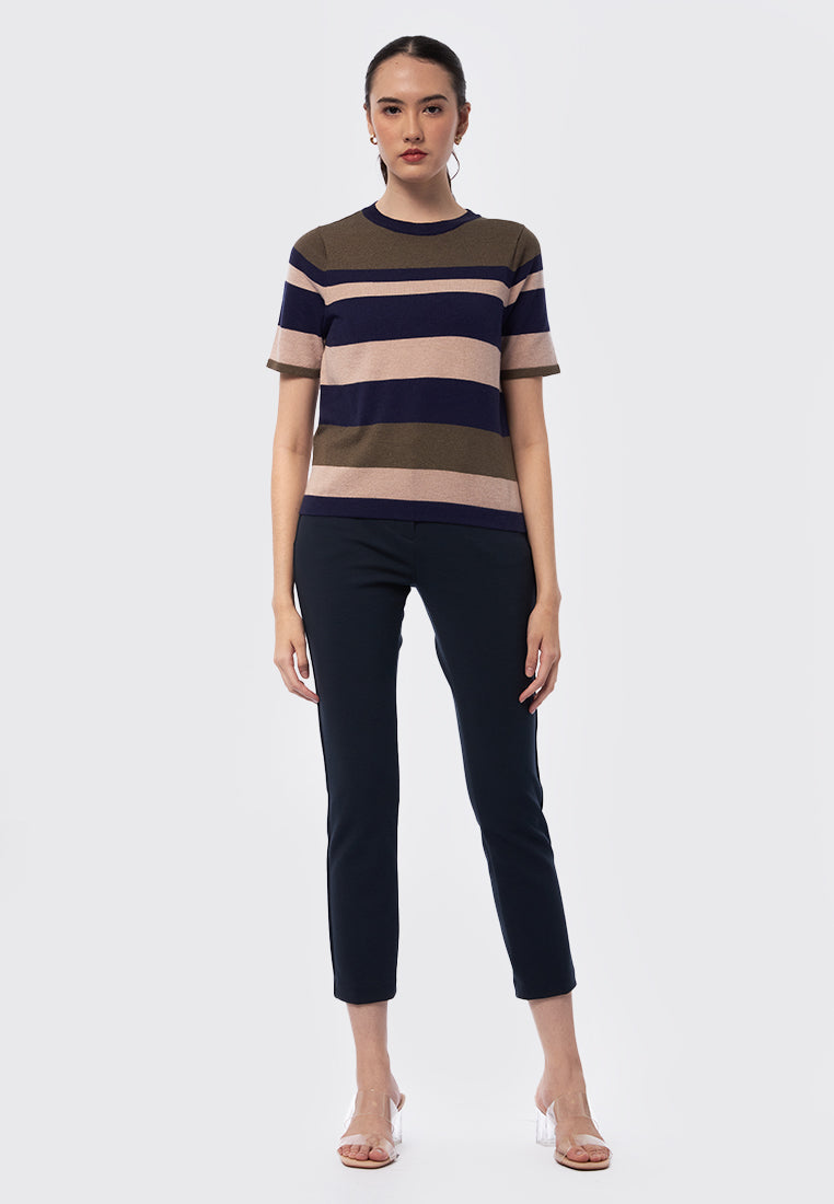 Striped Short Sleeve Knit Top