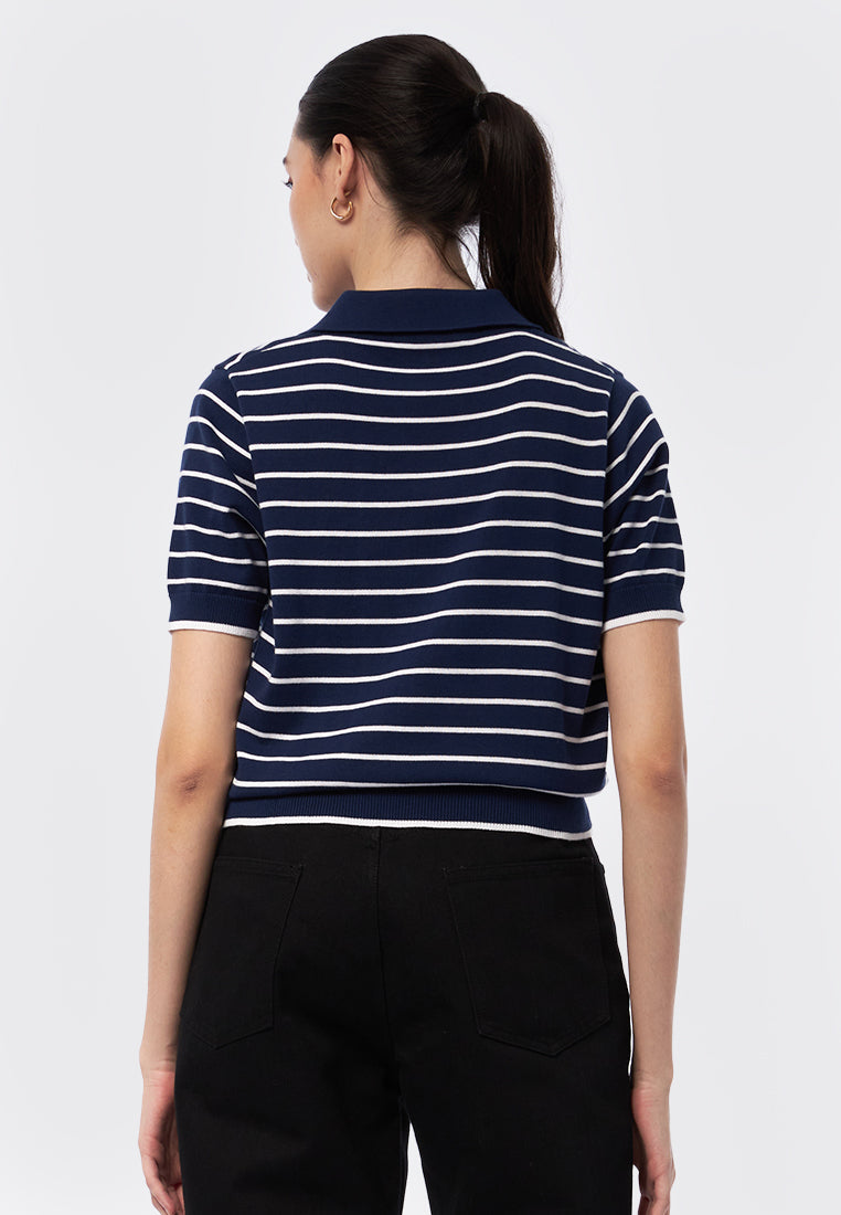 Short Sleeve Stripes Polo Top
