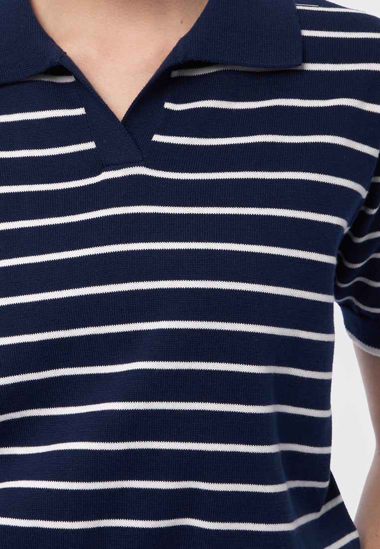Short Sleeve Stripes Polo Top