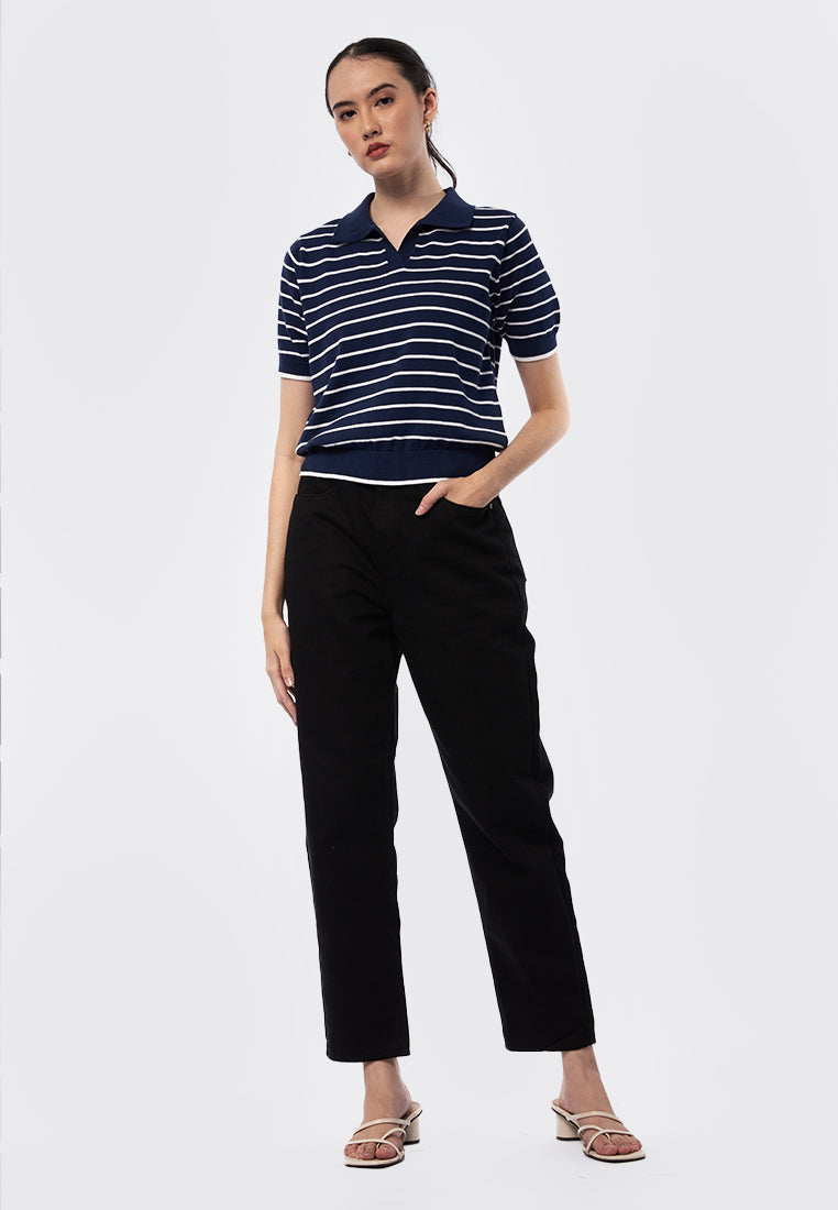 Short Sleeve Stripes Polo Top