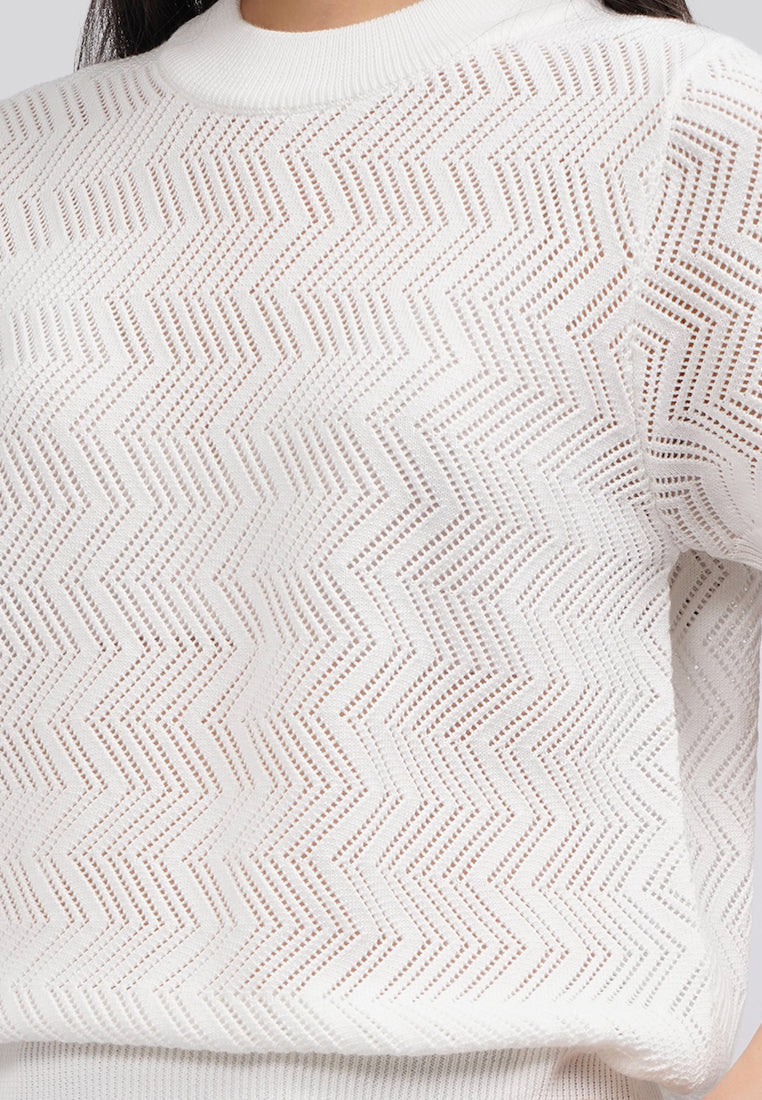 Pointelle Short Sleeve Knit Top Off White
