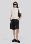 Pointelle Short Sleeve Knit Top Off White