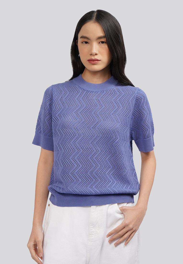 Pointelle Short Sleeve Knit Top Violet