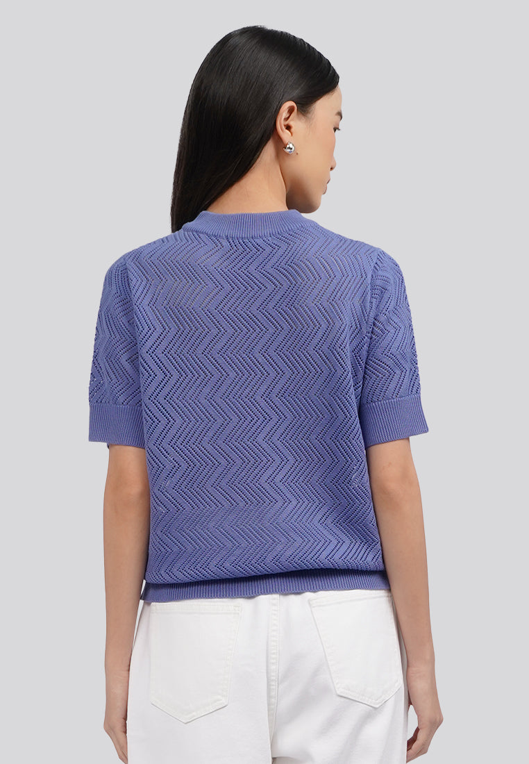 Pointelle Short Sleeve Knit Top Violet