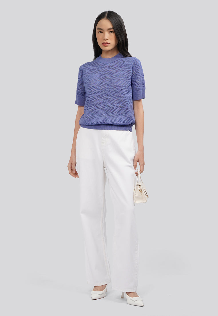 Pointelle Short Sleeve Knit Top Violet