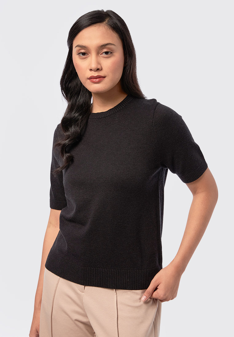 Basic Short Sleeve Knit Top Black