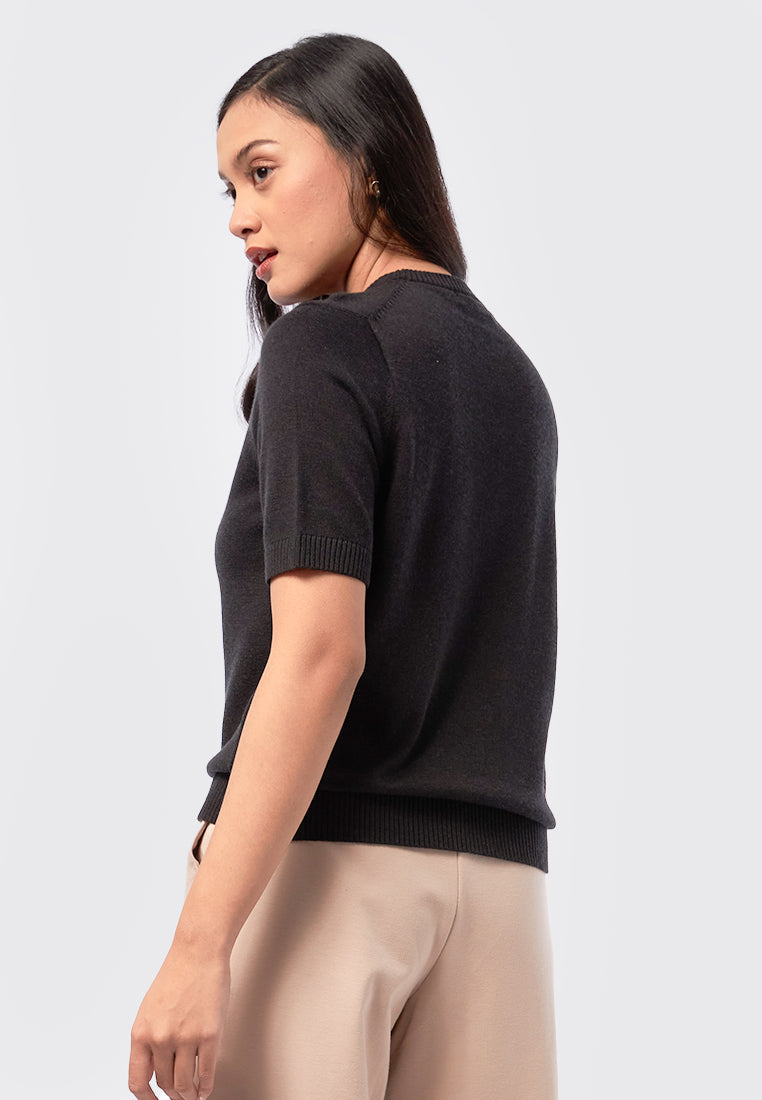 Basic Short Sleeve Knit Top Black