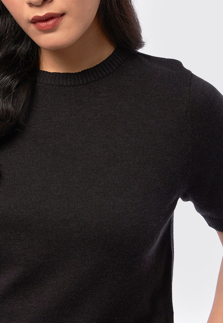 Basic Short Sleeve Knit Top Black