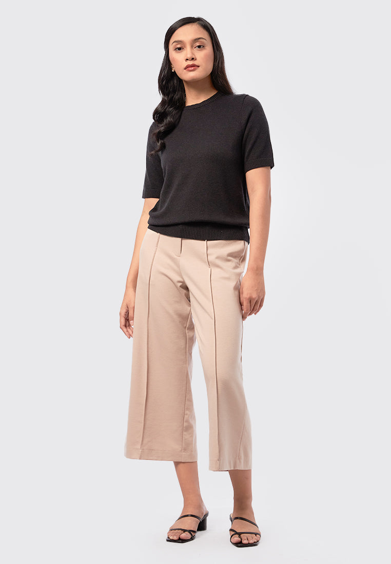 Basic Short Sleeve Knit Top Black