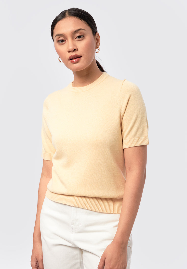 Basic Short Sleeve Knit Top Soft Yellow