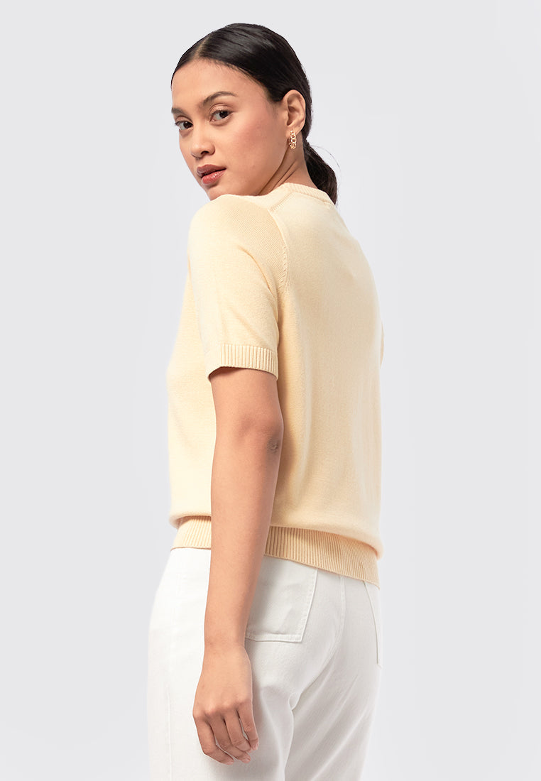 Basic Short Sleeve Knit Top Soft Yellow