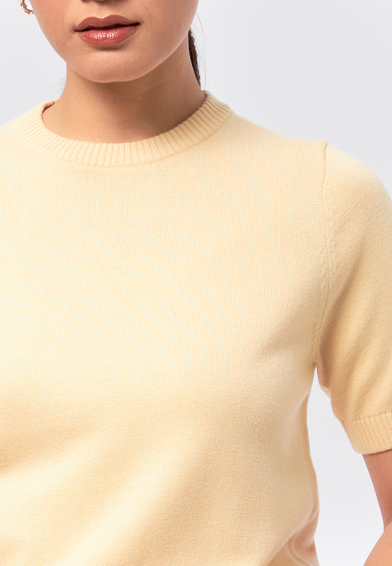 Basic Short Sleeve Knit Top Soft Yellow