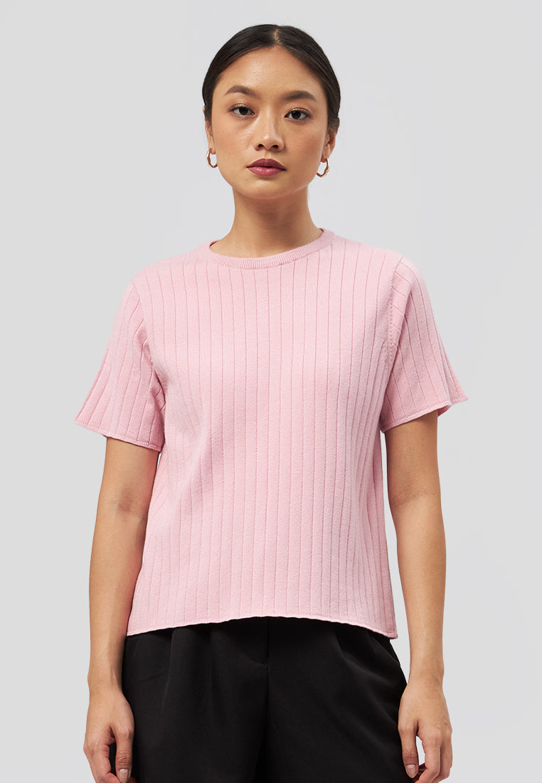 Lettuce Hem Short Sleeve Top Pink