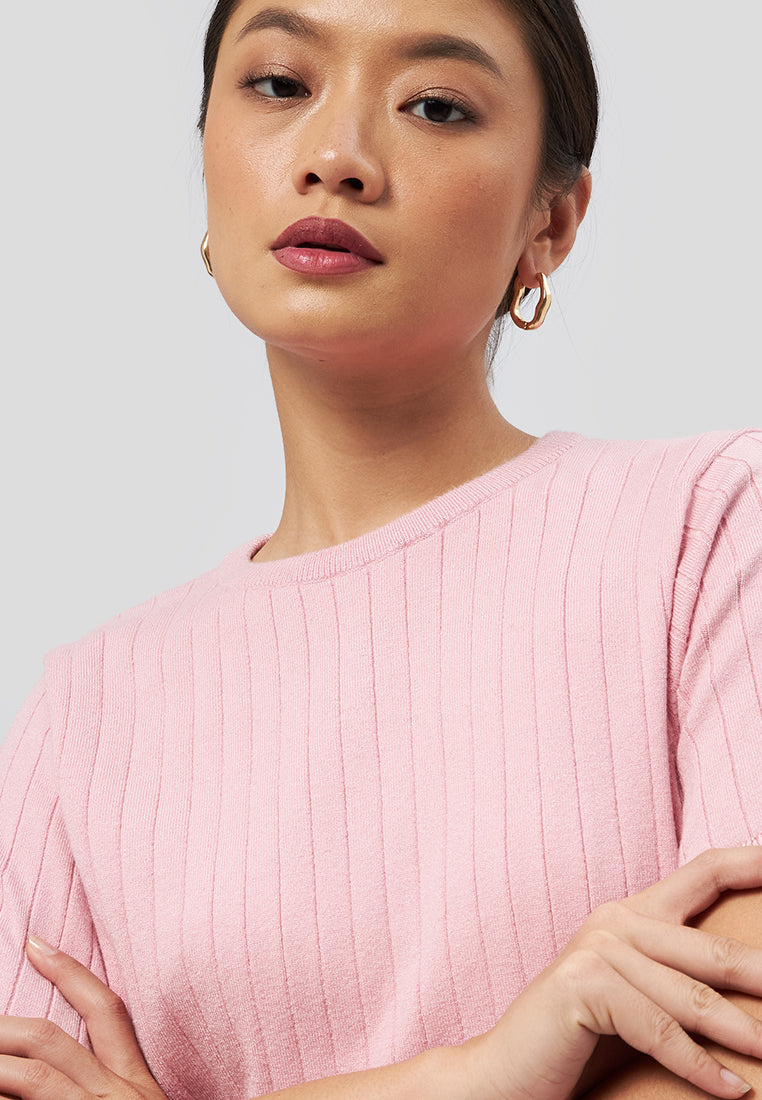 Lettuce Hem Short Sleeve Top Pink