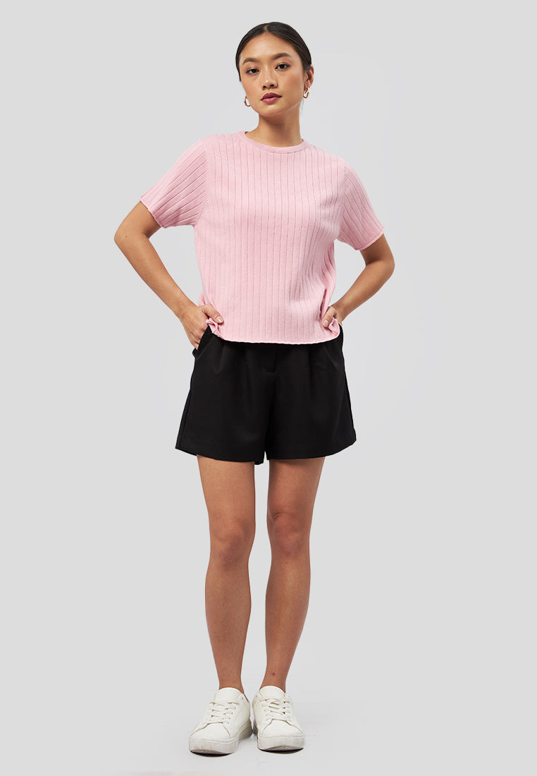 Lettuce Hem Short Sleeve Top Pink