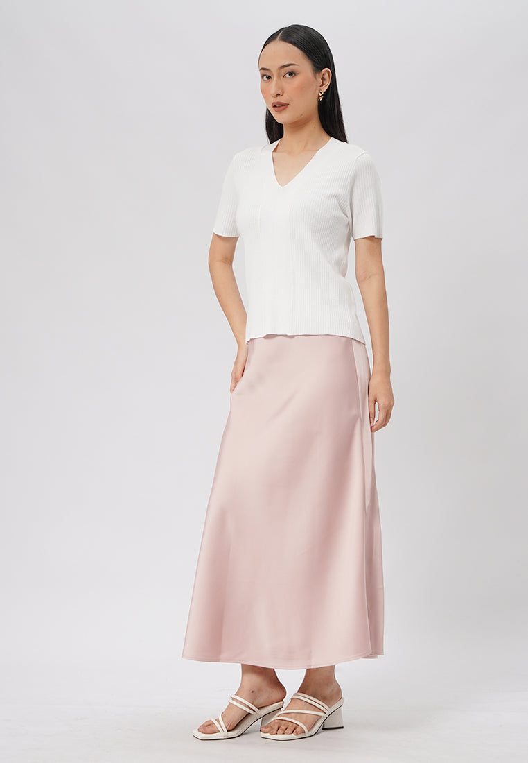 V-Neck Short Sleeve Knit Top Off White