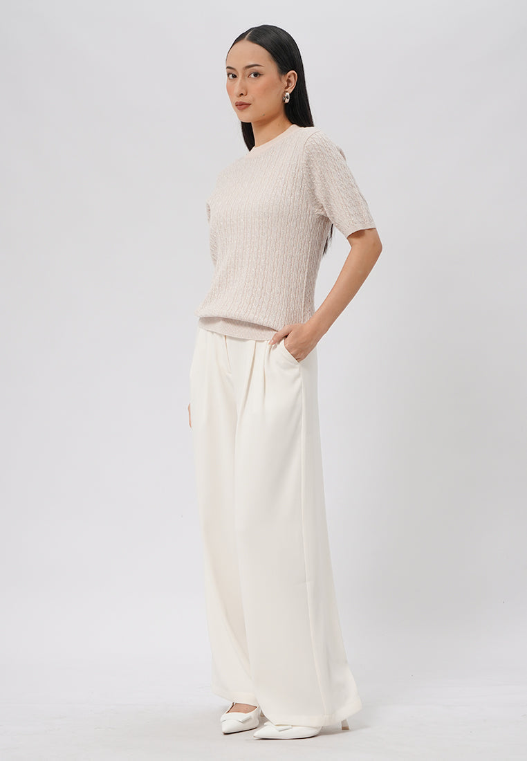 Short Sleeve Cable Knit Top Pink
