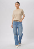 Short Sleeve Cable Knit Top Beige