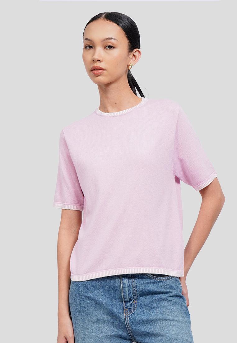 Contrast Stitch Short Sleeve Knit Top