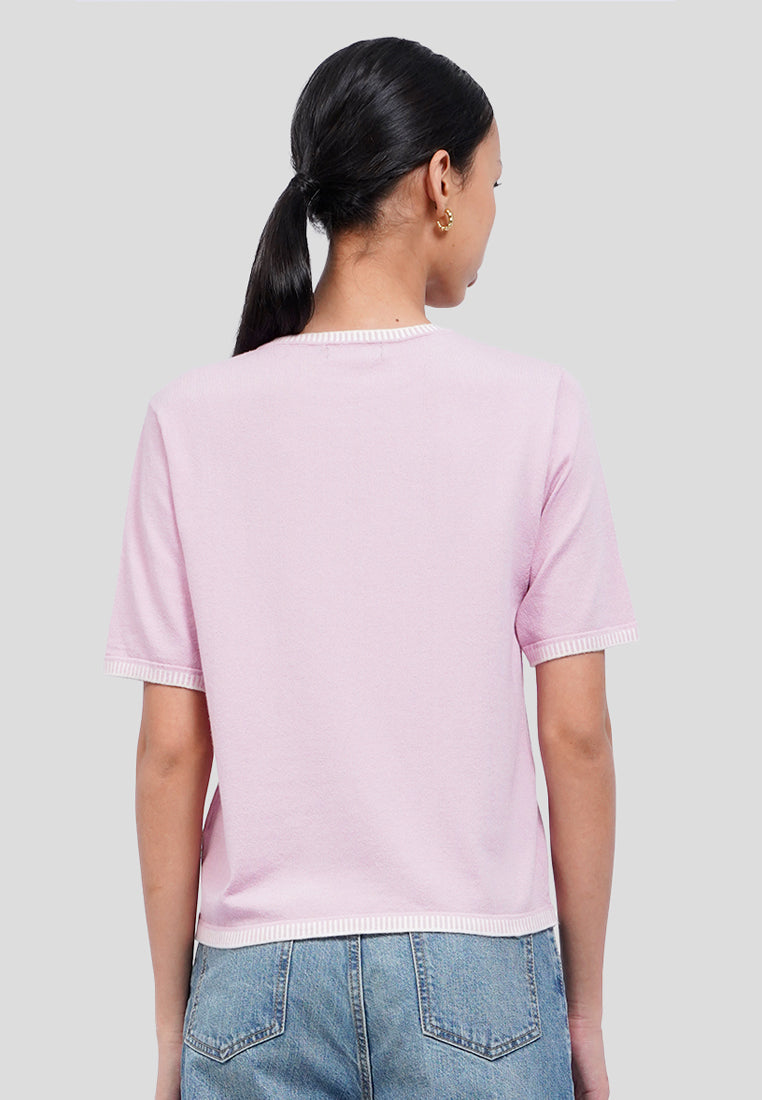 Contrast Stitch Short Sleeve Knit Top
