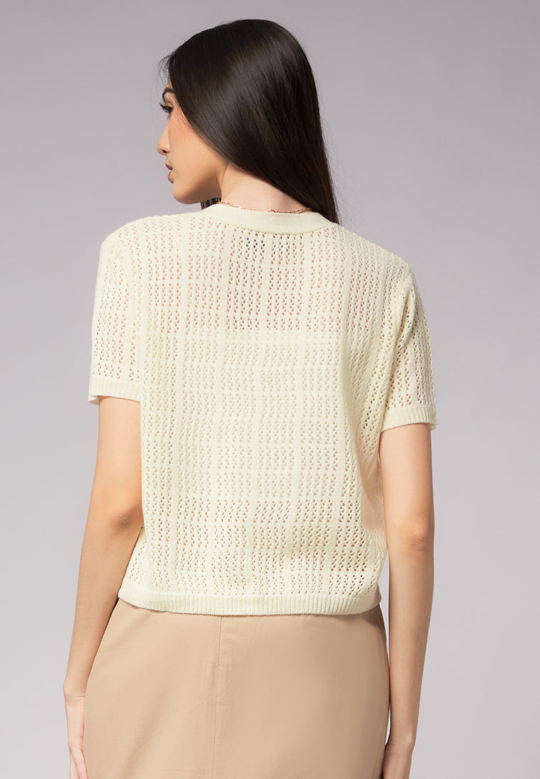 Openwork Short Sleeve Knit Top