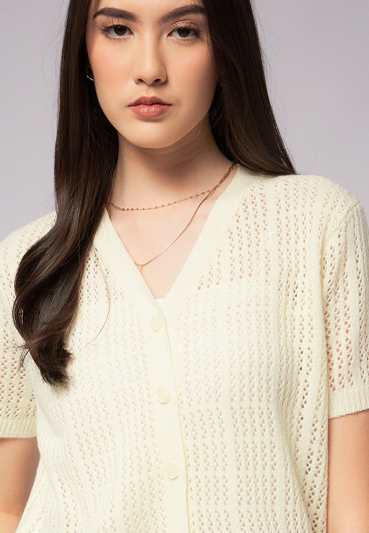 Openwork Short Sleeve Knit Top