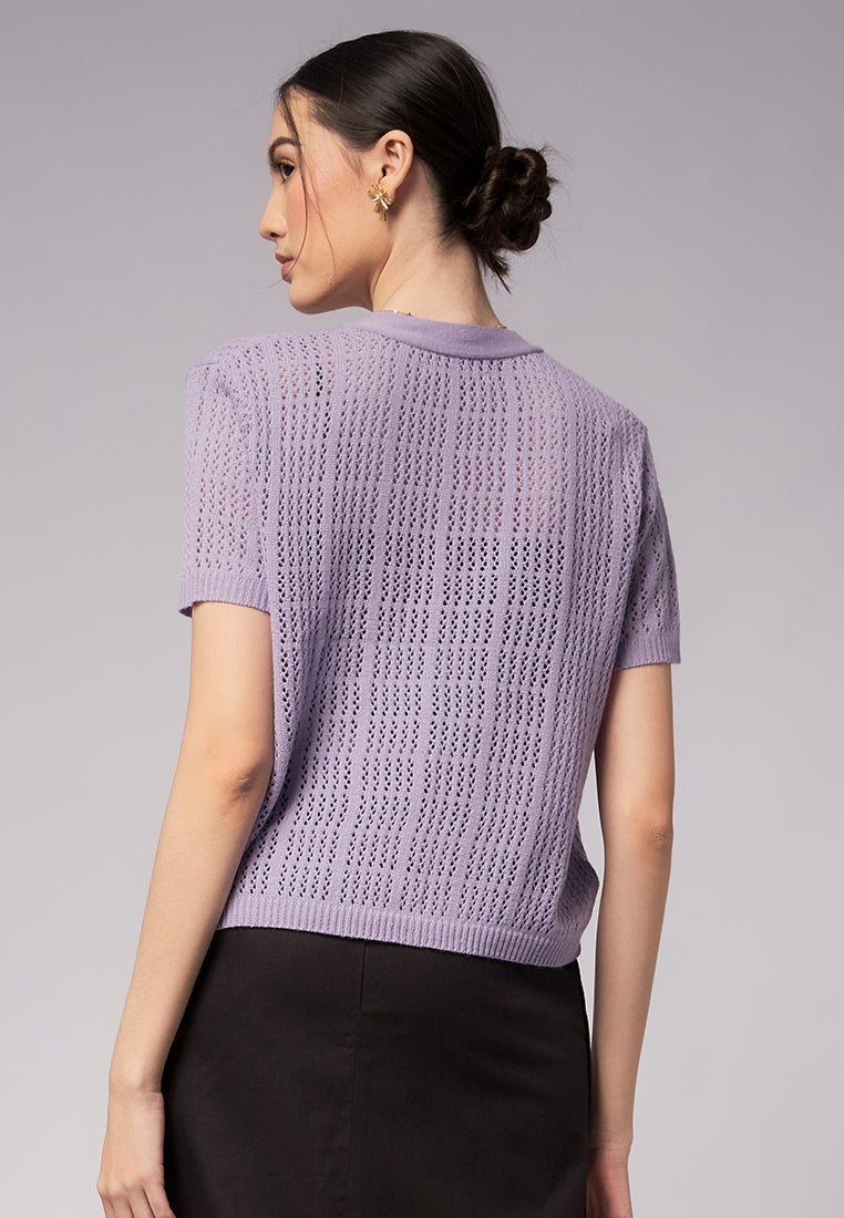Openwork Short Sleeve Knit Top