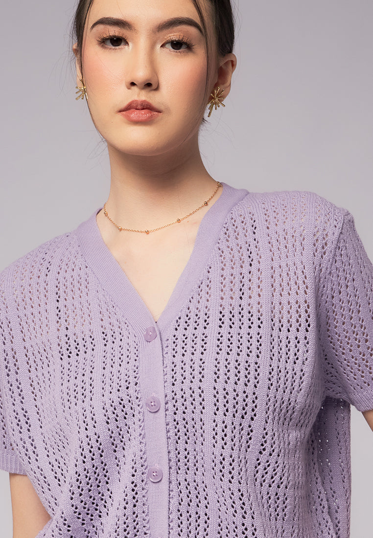 Openwork Short Sleeve Knit Top